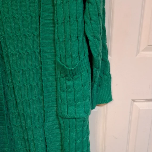Green Cable Knit Long Cardigan Sweater - Picture 3 of 4